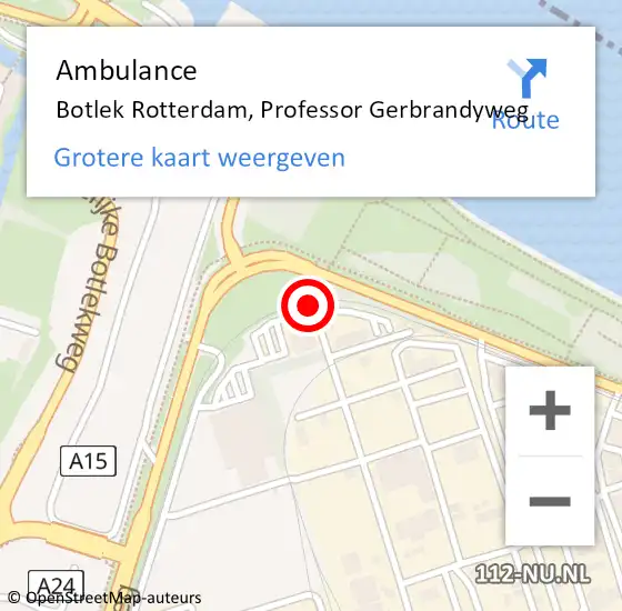 Locatie op kaart van de 112 melding: Ambulance Botlek Rotterdam, Professor Gerbrandyweg op 9 november 2014 10:20