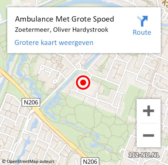 Locatie op kaart van de 112 melding: Ambulance Met Grote Spoed Naar Zoetermeer, Oliver Hardystrook op 10 maart 2025 05:13
