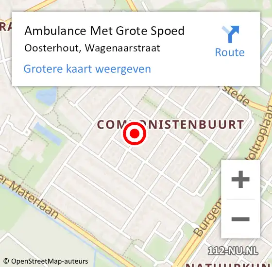 Locatie op kaart van de 112 melding: Ambulance Met Grote Spoed Naar Oosterhout, Wagenaarstraat op 9 november 2014 11:14