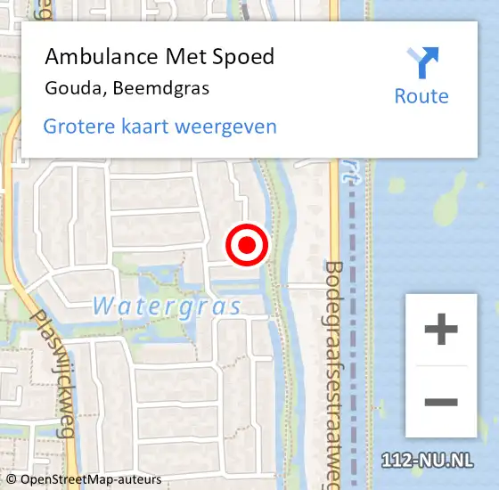 Locatie op kaart van de 112 melding: Ambulance Met Spoed Naar Gouda, Beemdgras op 10 maart 2025 12:31
