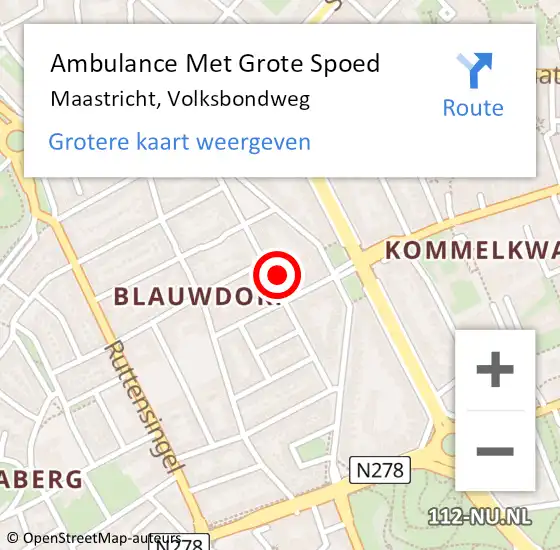 Locatie op kaart van de 112 melding: Ambulance Met Grote Spoed Naar Maastricht, Volksbondweg op 9 november 2014 11:28