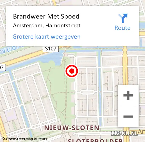 Locatie op kaart van de 112 melding: Brandweer Met Spoed Naar Amsterdam, Hamontstraat op 10 maart 2025 13:44
