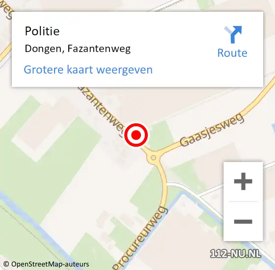 Locatie op kaart van de 112 melding: Politie Dongen, Fazantenweg op 10 maart 2025 13:58