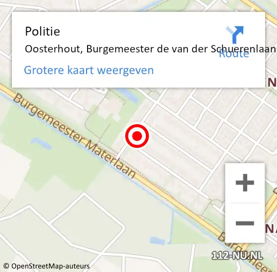 Locatie op kaart van de 112 melding: Politie Oosterhout, Burgemeester de van der Schuerenlaan op 10 maart 2025 14:10