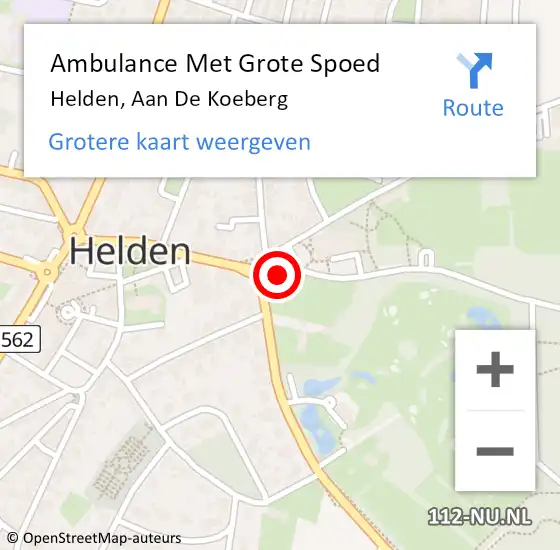 Locatie op kaart van de 112 melding: Ambulance Met Grote Spoed Naar Helden, Aan De Koeberg op 9 november 2014 11:55