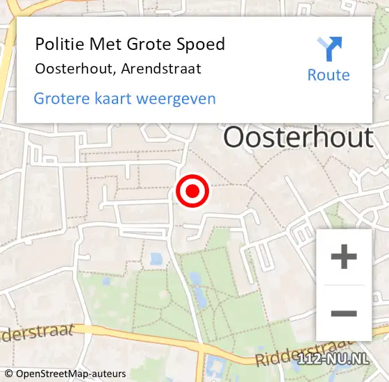 Locatie op kaart van de 112 melding: Politie Met Grote Spoed Naar Oosterhout, Arendstraat op 10 maart 2025 16:02