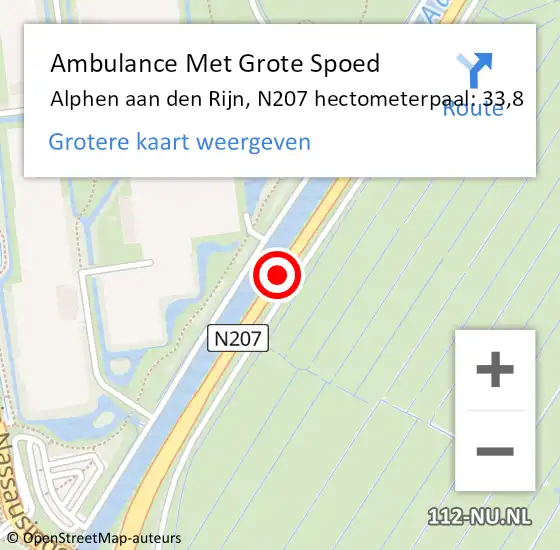 Locatie op kaart van de 112 melding: Ambulance Met Grote Spoed Naar Alphen aan den Rijn, N207 hectometerpaal: 33,8 op 10 maart 2025 17:03