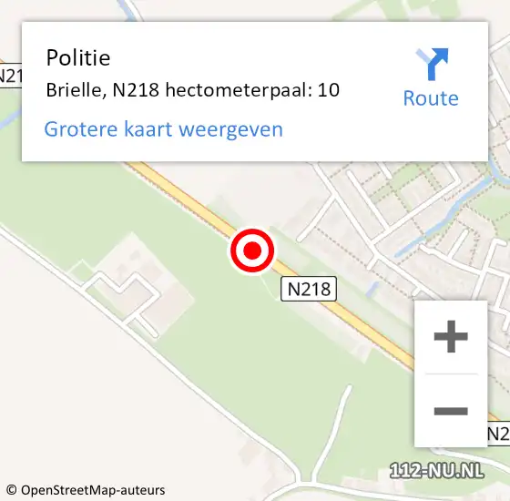 Locatie op kaart van de 112 melding: Politie Brielle, N218 hectometerpaal: 10 op 10 maart 2025 17:32