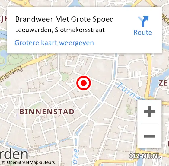 Locatie op kaart van de 112 melding: Brandweer Met Grote Spoed Naar Leeuwarden, Slotmakersstraat op 10 maart 2025 19:59