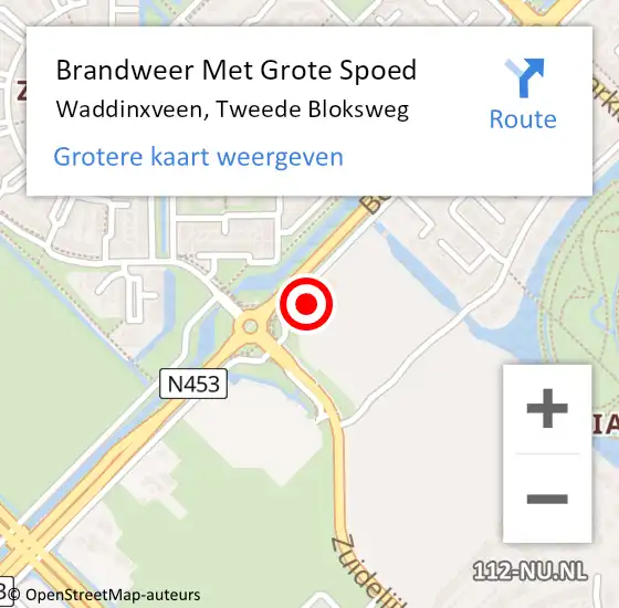 Locatie op kaart van de 112 melding: Brandweer Met Grote Spoed Naar Waddinxveen, Tweede Bloksweg op 10 maart 2025 21:15