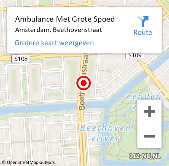 Locatie op kaart van de 112 melding: Ambulance Met Grote Spoed Naar Amsterdam, Beethovenstraat op 11 maart 2025 00:53