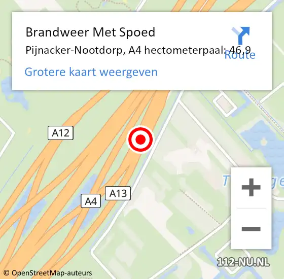 Locatie op kaart van de 112 melding: Brandweer Met Spoed Naar Pijnacker-Nootdorp, A4 hectometerpaal: 46,9 op 11 maart 2025 06:54