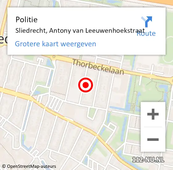 Locatie op kaart van de 112 melding: Politie Sliedrecht, Antony van Leeuwenhoekstraat op 11 maart 2025 10:23