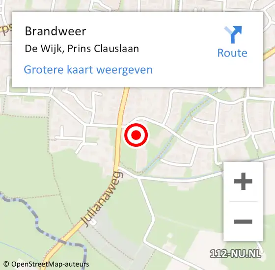 Locatie op kaart van de 112 melding: Brandweer De Wijk, Prins Clauslaan op 9 november 2014 13:27