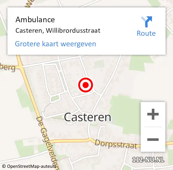 Locatie op kaart van de 112 melding: Ambulance Casteren, Willibrordusstraat op 9 november 2014 13:35