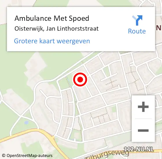 Locatie op kaart van de 112 melding: Ambulance Met Spoed Naar Oisterwijk, Jan Linthorststraat op 9 november 2014 13:41