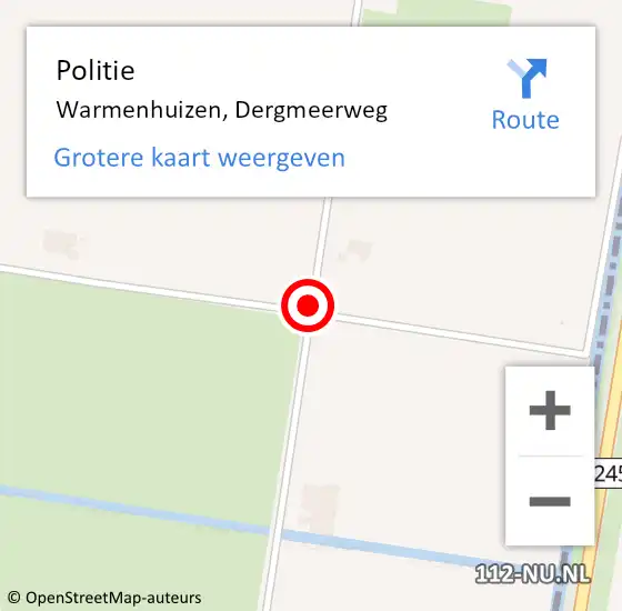 Locatie op kaart van de 112 melding: Politie Warmenhuizen, Dergmeerweg op 9 november 2014 14:29