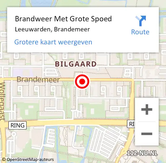 Locatie op kaart van de 112 melding: Brandweer Met Grote Spoed Naar Leeuwarden, Brandemeer op 12 maart 2025 02:17