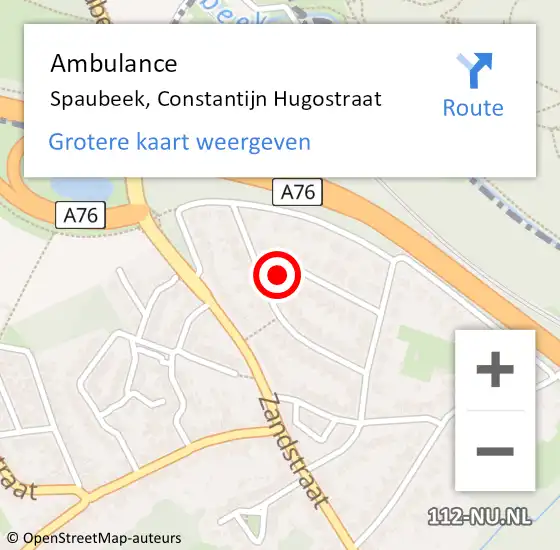 Locatie op kaart van de 112 melding: Ambulance Spaubeek, Constantijn Hugostraat op 9 november 2014 15:25