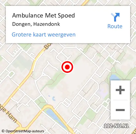 Locatie op kaart van de 112 melding: Ambulance Met Spoed Naar Dongen, Hazendonk op 9 november 2014 15:35