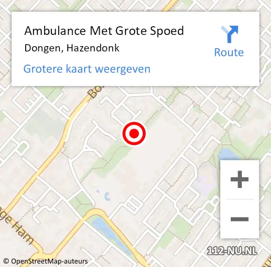 Locatie op kaart van de 112 melding: Ambulance Met Grote Spoed Naar Dongen, Hazendonk op 9 november 2014 15:40