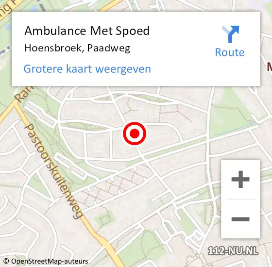 Locatie op kaart van de 112 melding: Ambulance Met Spoed Naar Hoensbroek, Paadweg op 9 november 2014 16:21