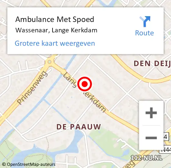 Locatie op kaart van de 112 melding: Ambulance Met Spoed Naar Wassenaar, Lange Kerkdam op 12 maart 2025 18:52