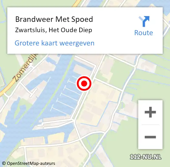 Locatie op kaart van de 112 melding: Brandweer Met Spoed Naar Zwartsluis, Het Oude Diep op 12 maart 2025 19:04