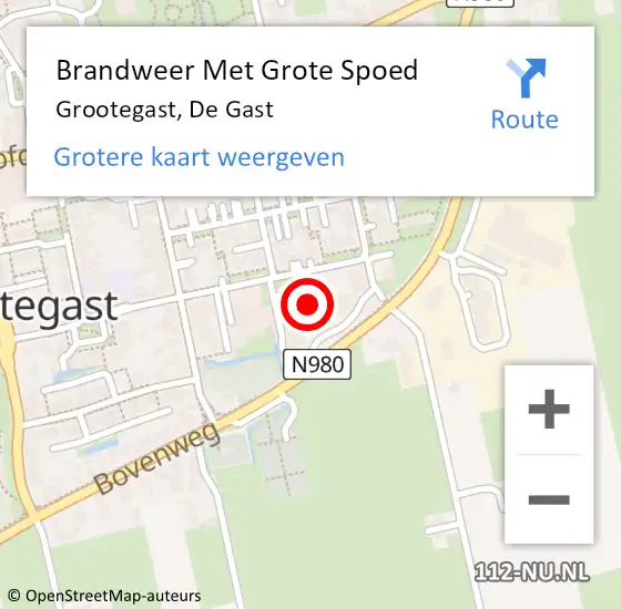 Locatie op kaart van de 112 melding: Brandweer Met Grote Spoed Naar Grootegast, De Gast op 9 november 2014 17:27