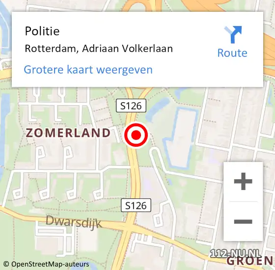 Locatie op kaart van de 112 melding: Politie Rotterdam, Adriaan Volkerlaan op 13 maart 2025 09:44