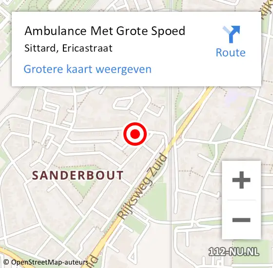 Locatie op kaart van de 112 melding: Ambulance Met Grote Spoed Naar Sittard, Ericastraat op 9 november 2014 17:43