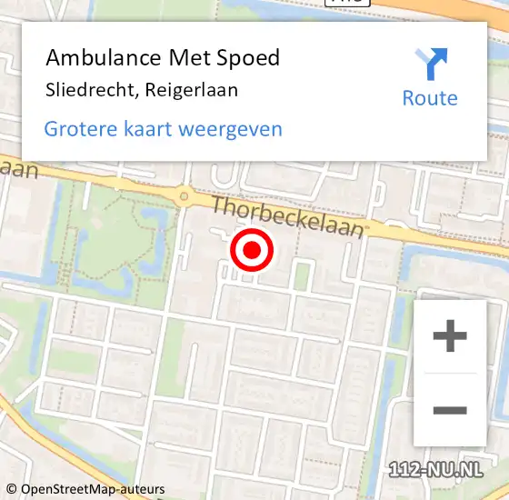 Locatie op kaart van de 112 melding: Ambulance Met Spoed Naar Sliedrecht, Reigerlaan op 13 maart 2025 11:56