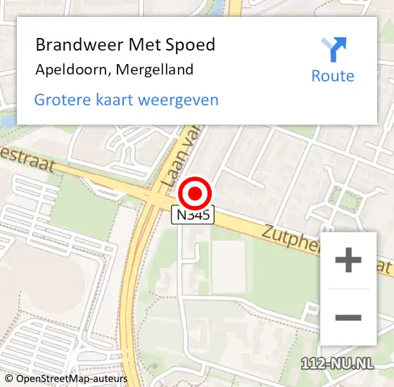 Locatie op kaart van de 112 melding: Brandweer Met Spoed Naar Apeldoorn, Mergelland op 9 november 2014 18:54