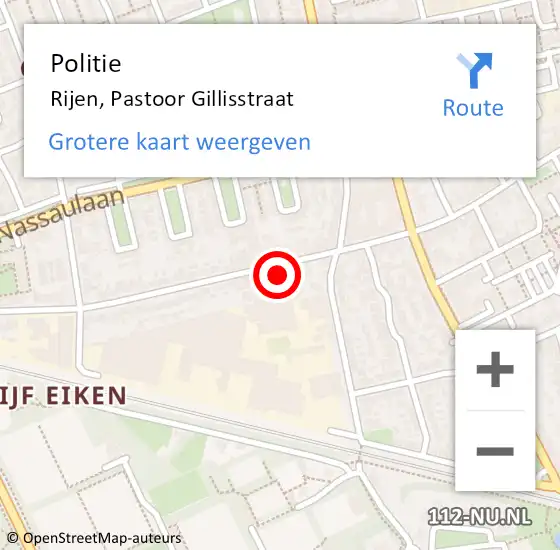 Locatie op kaart van de 112 melding: Politie Rijen, Pastoor Gillisstraat op 13 maart 2025 18:25