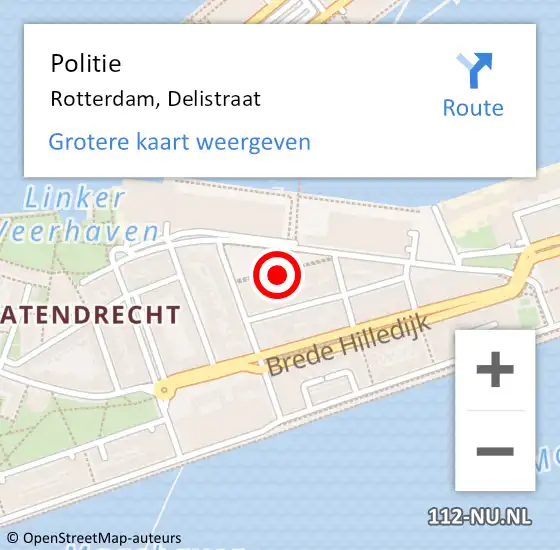 Locatie op kaart van de 112 melding: Politie Rotterdam, Delistraat op 13 maart 2025 18:36
