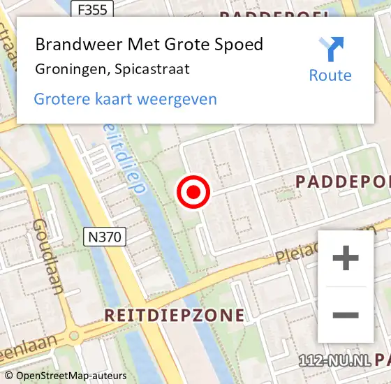 Locatie op kaart van de 112 melding: Brandweer Met Grote Spoed Naar Groningen, Spicastraat op 9 november 2014 19:08