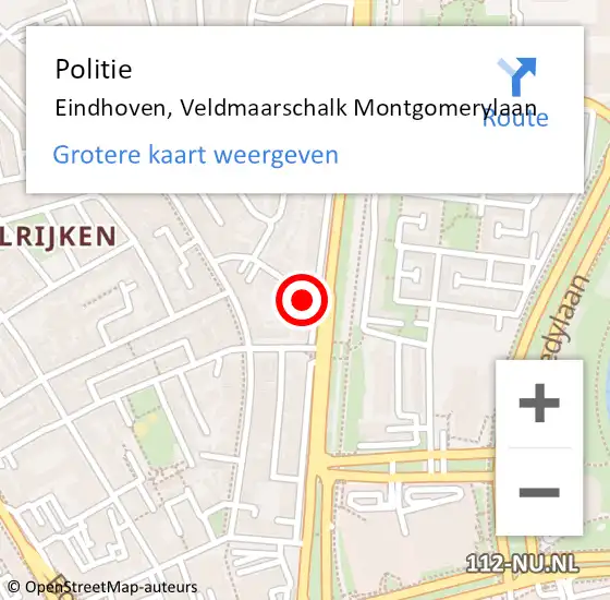 Locatie op kaart van de 112 melding: Politie Eindhoven, Veldmaarschalk Montgomerylaan op 13 maart 2025 19:38