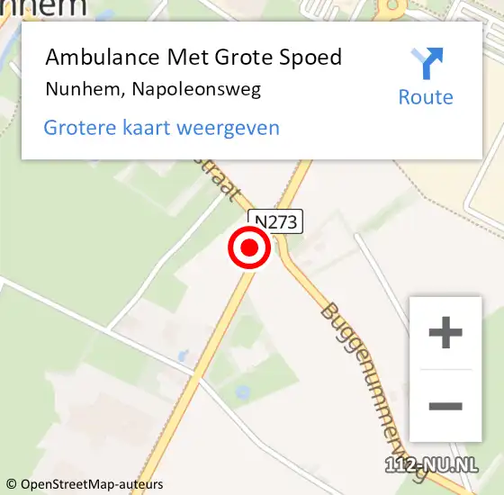 Locatie op kaart van de 112 melding: Ambulance Met Grote Spoed Naar Nunhem, Napoleonsweg op 9 november 2014 19:29