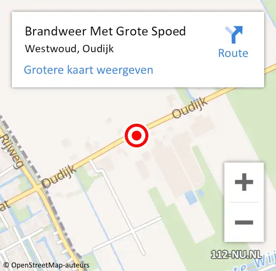 Locatie op kaart van de 112 melding: Brandweer Met Grote Spoed Naar Westwoud, Oudijk op 9 november 2014 19:53