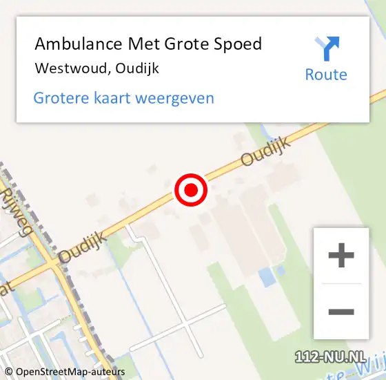 Locatie op kaart van de 112 melding: Ambulance Met Grote Spoed Naar Westwoud, Oudijk op 9 november 2014 19:53