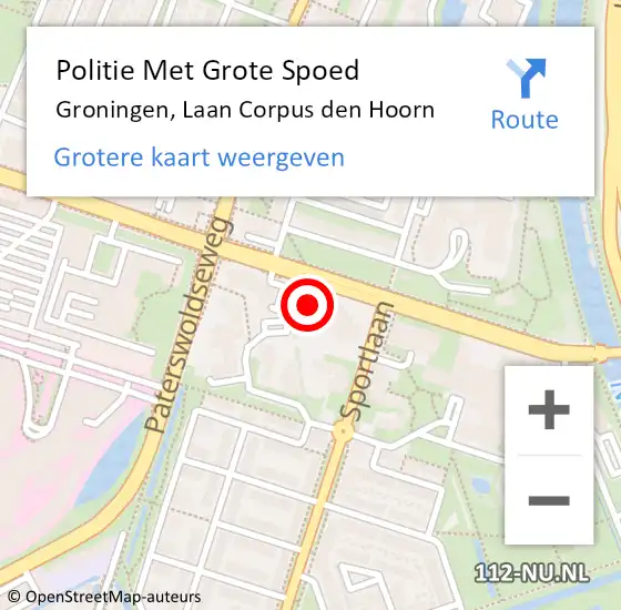 Locatie op kaart van de 112 melding: Politie Met Grote Spoed Naar Groningen, Laan Corpus den Hoorn op 14 maart 2025 07:12