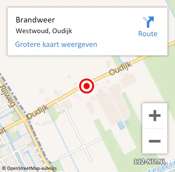 Locatie op kaart van de 112 melding: Brandweer Westwoud, Oudijk op 9 november 2014 20:00