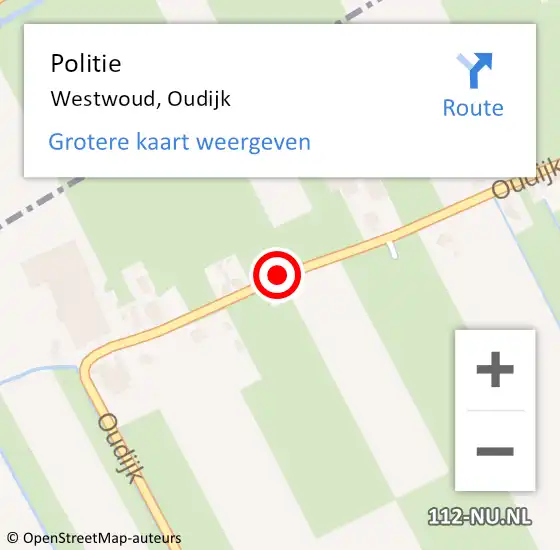 Locatie op kaart van de 112 melding: Politie Westwoud, Oudijk op 9 november 2014 20:02