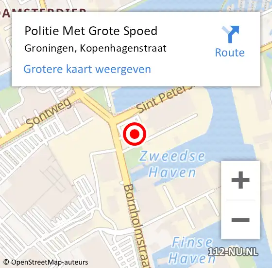 Locatie op kaart van de 112 melding: Politie Met Grote Spoed Naar Groningen, Kopenhagenstraat op 14 maart 2025 13:29