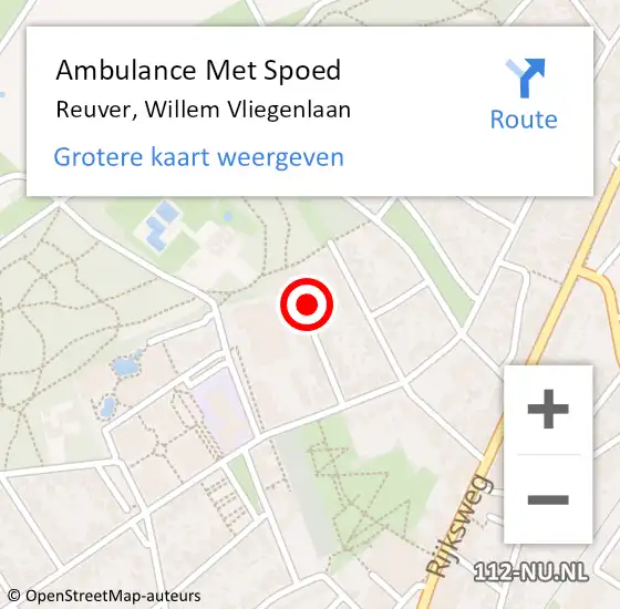 Locatie op kaart van de 112 melding: Ambulance Met Spoed Naar Reuver, Willem Vliegenlaan op 9 november 2014 21:23