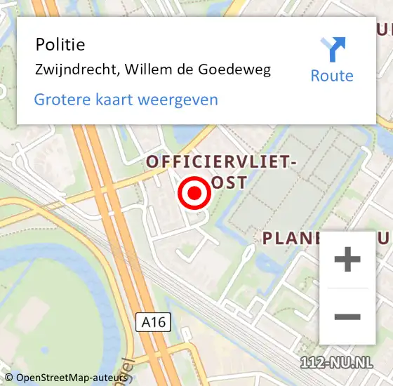 Locatie op kaart van de 112 melding: Politie Zwijndrecht, Willem de Goedeweg op 14 maart 2025 18:08