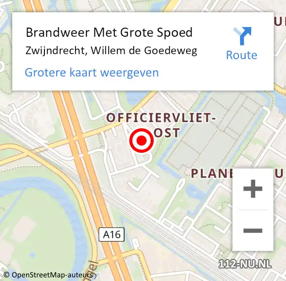 Locatie op kaart van de 112 melding: Brandweer Met Grote Spoed Naar Zwijndrecht, Willem de Goedeweg op 14 maart 2025 18:09