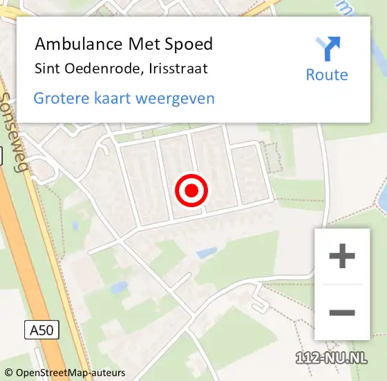Locatie op kaart van de 112 melding: Ambulance Met Spoed Naar Sint Oedenrode, Irisstraat op 9 november 2014 22:13