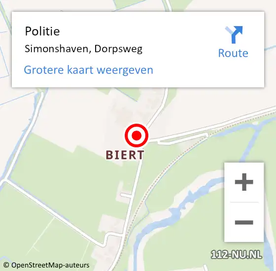 Locatie op kaart van de 112 melding: Politie Simonshaven, Dorpsweg op 15 maart 2025 05:04
