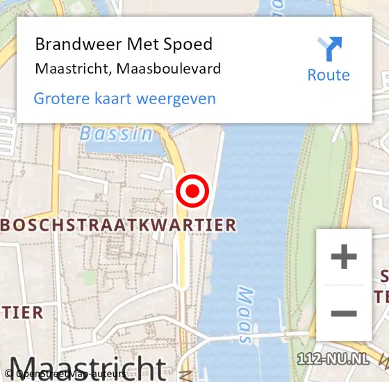 Locatie op kaart van de 112 melding: Brandweer Met Spoed Naar Maastricht, Maasboulevard op 15 maart 2025 05:16